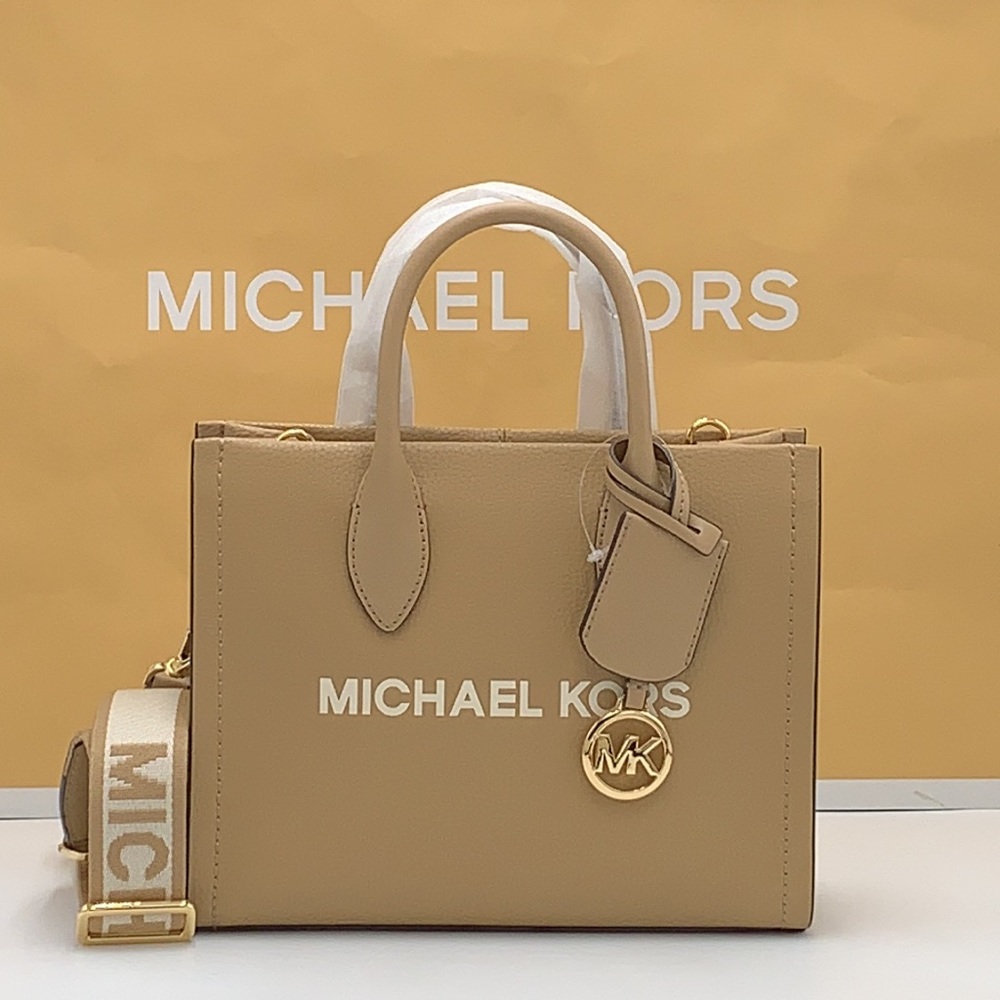 Michael Kors Mirella Small Pebbled Leather Crossbody Top Zip XBODY Bag Camel NWT - Picture 3 of 16